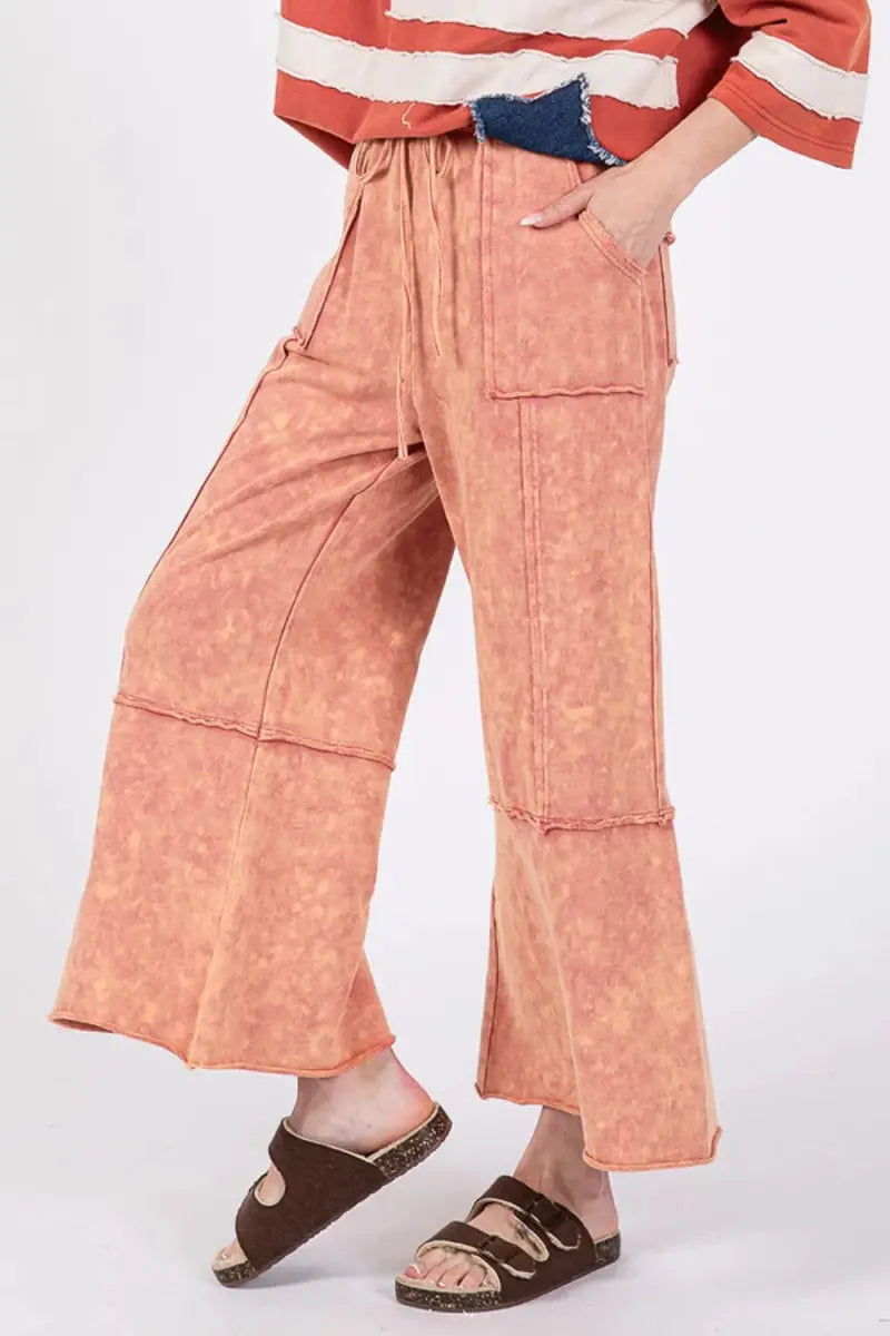 SAGE + FIG Mineral Washed Terry Wide Leg Pants for Women - Love Salve